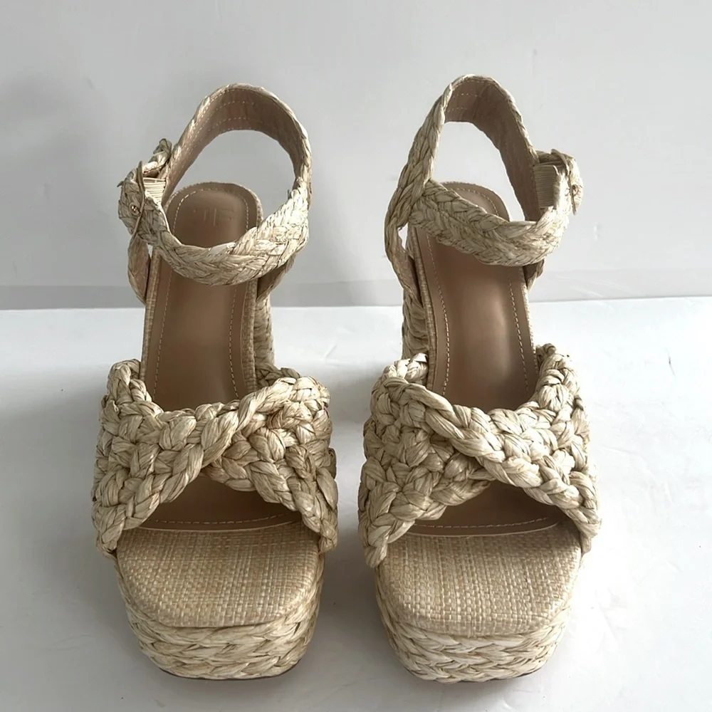JustFab Women’s Rosalie Chunky Heel Espadrille Platform Sandals Shoes Size 11
